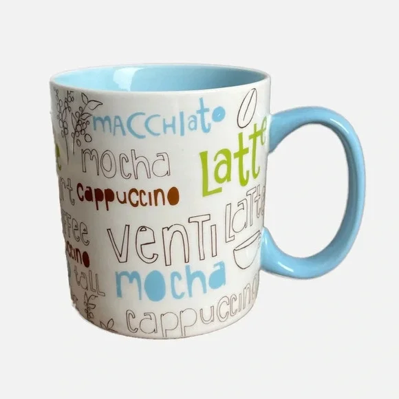 Starbucks‎ Coffee Mug 16 oz. White Blue Coffee Culture Theme Script Latte - Picture 10 of 10